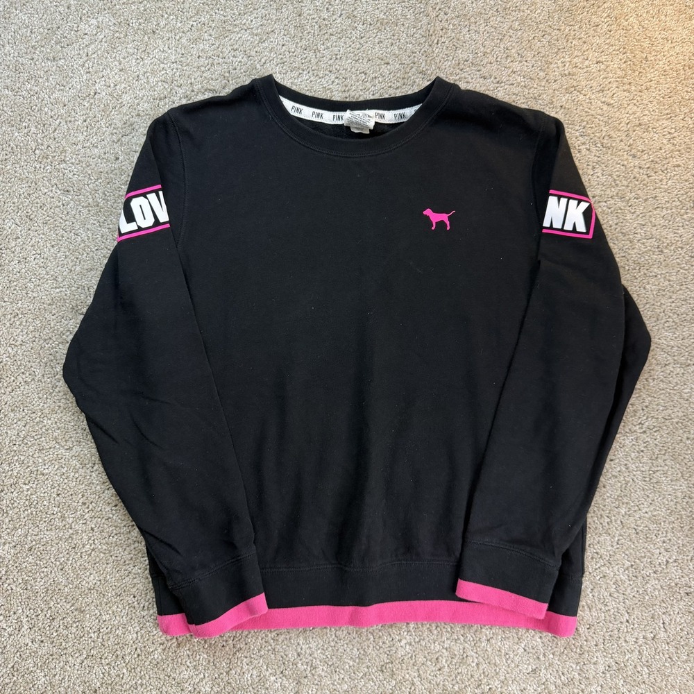 PINK Victoria's Secret Sweatshirt Womens Medium Black Fleece Love PINK Pullover